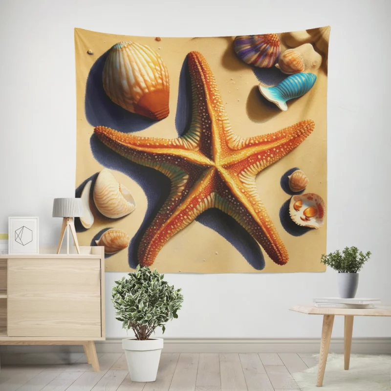 Colorful Starfish on Beach Wall Tapestry