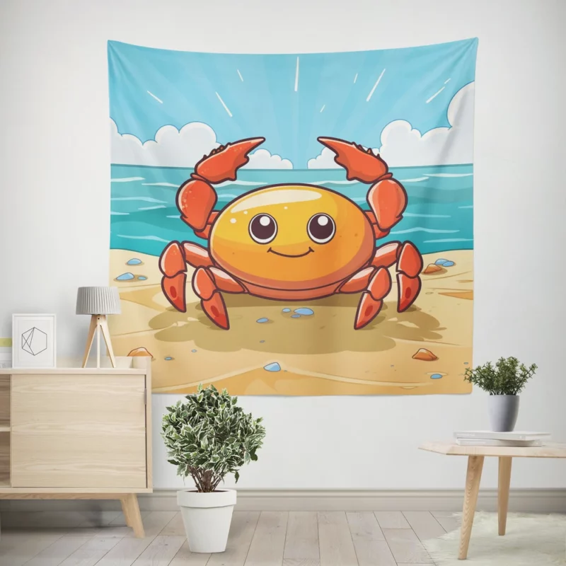Crab on the Beach AI Art Wall Tapestry