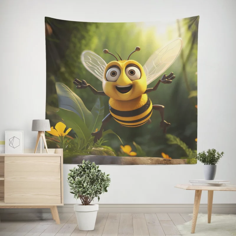 Cute Illustrated Bee Wall Tapestry
