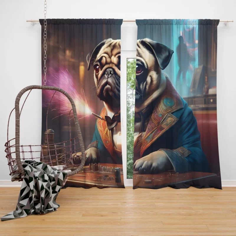 Cute and Cuddly Pug Dog Curtain