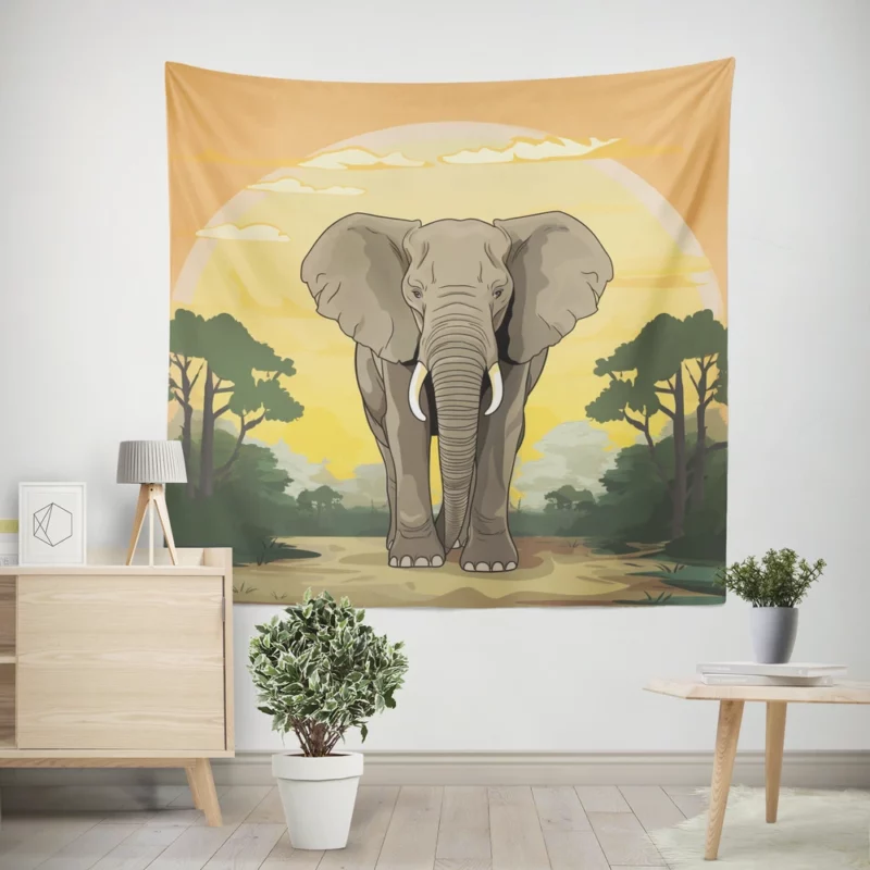 Elephant Illustration Artwork Wall Tapestry