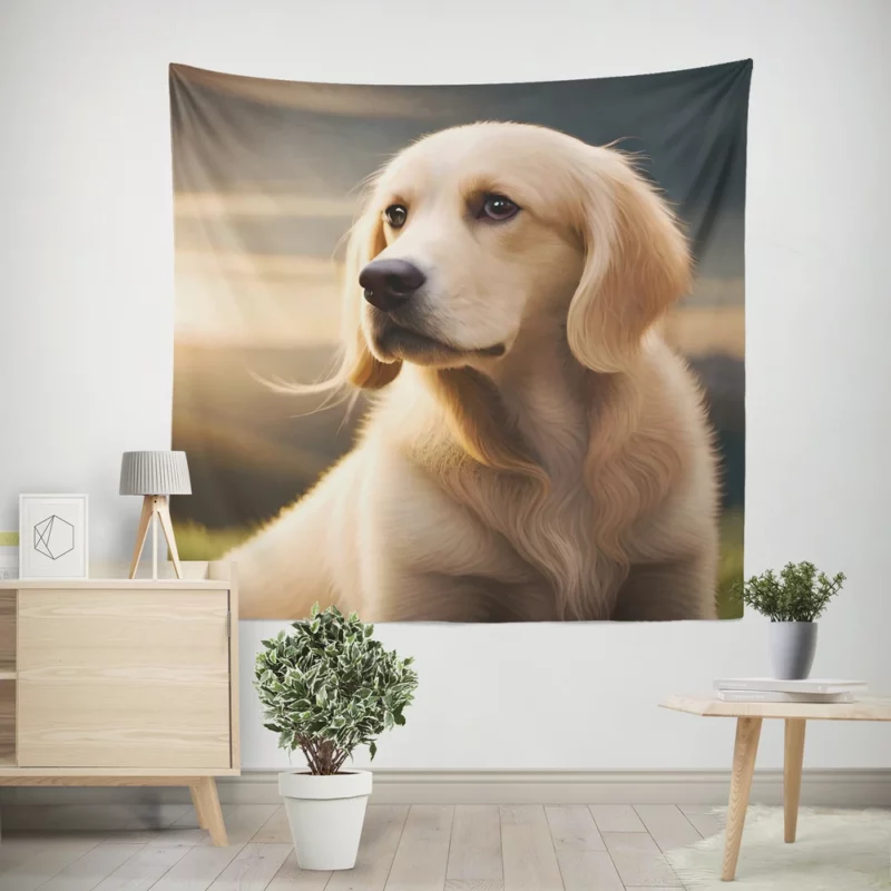 Golden Retriever Under Cloudy Sky Wall Tapestry