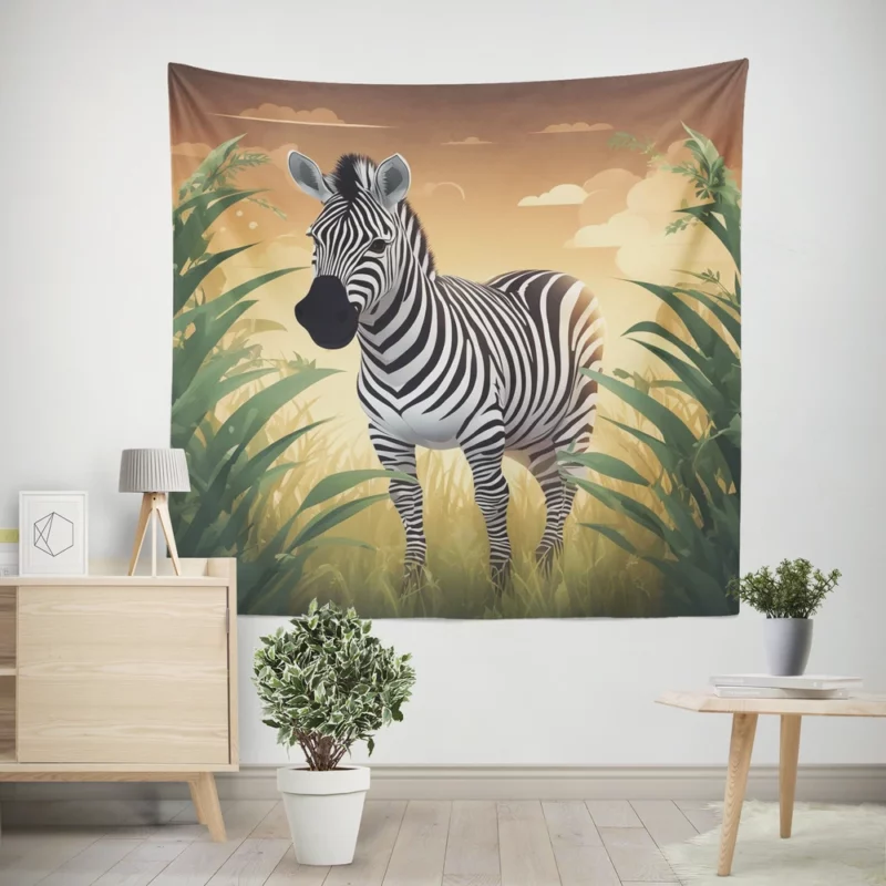 Happy Cartoon Zebra Wall Tapestry