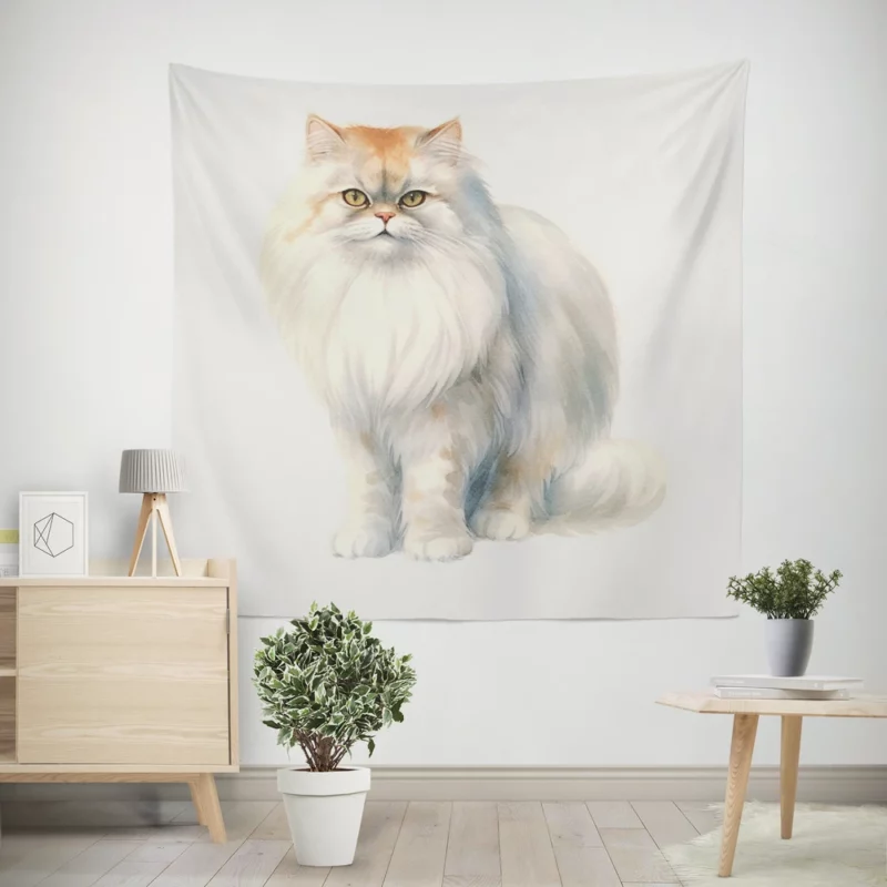Long Haired White Cat Wall Tapestry