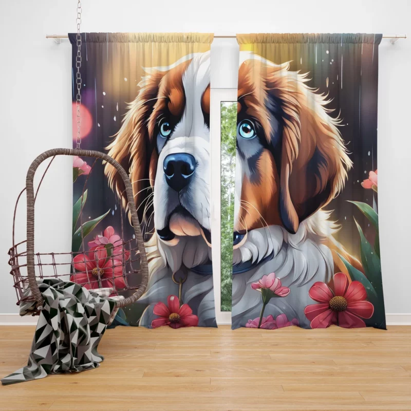 Loyal Saint Bernard Dog Friend Curtain