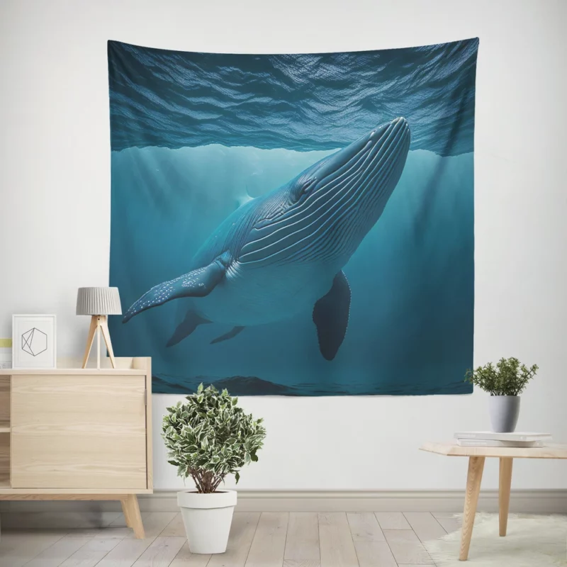 Majestic Whale Swimming Ocean Wall Tapestry