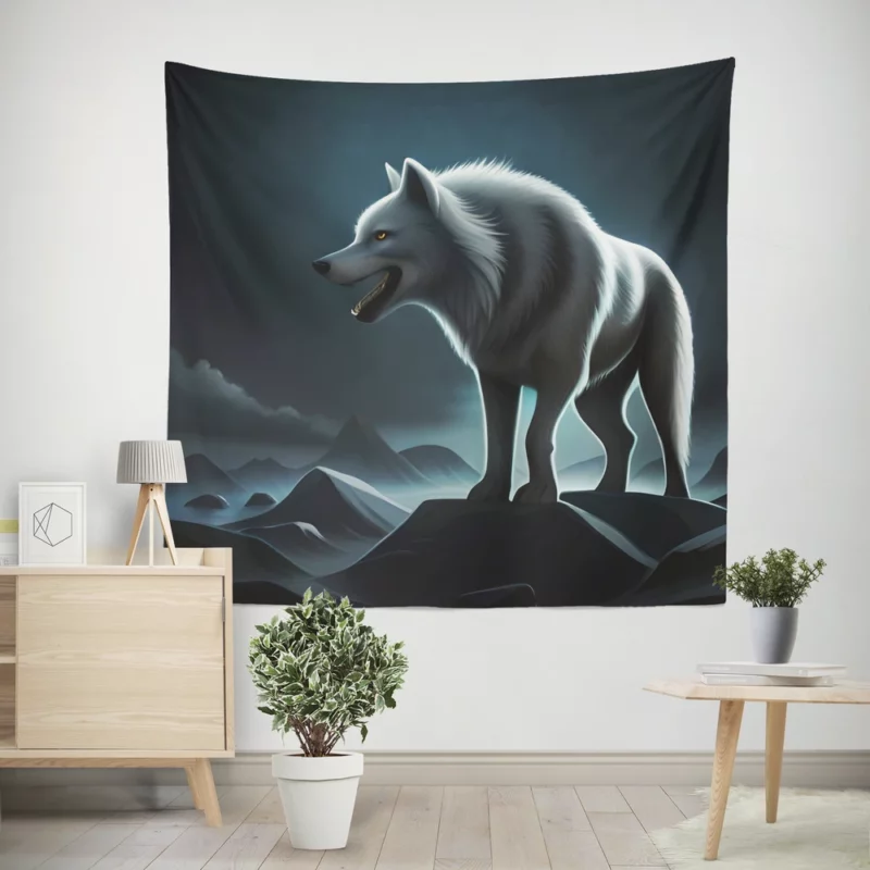 Mythological Wolf Illustration Wall Tapestry