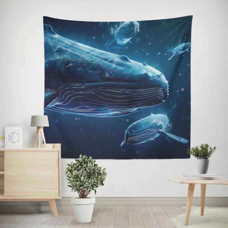 Neon Whales in Space Wall Tapestry