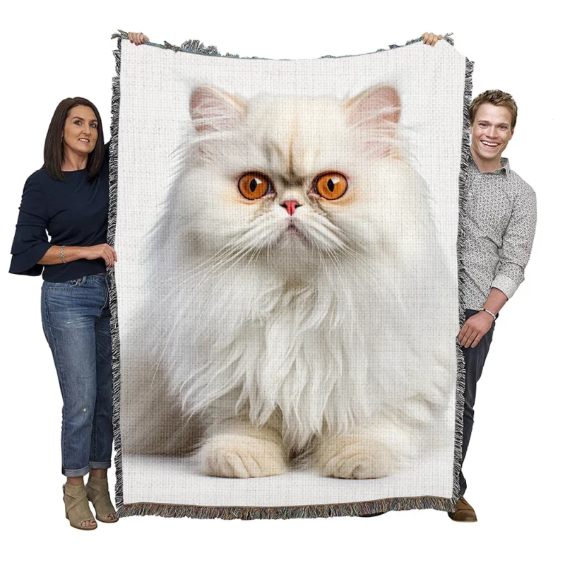 Orange Eyed Angora Cat Woven Blanket