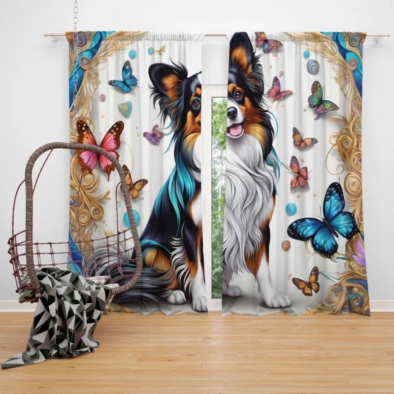 Playful Papillon Elegant Dog Charm Curtain