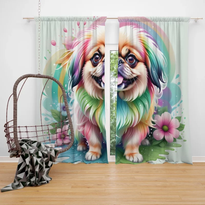Playful Pekingese Loyal Dog Friend Curtain