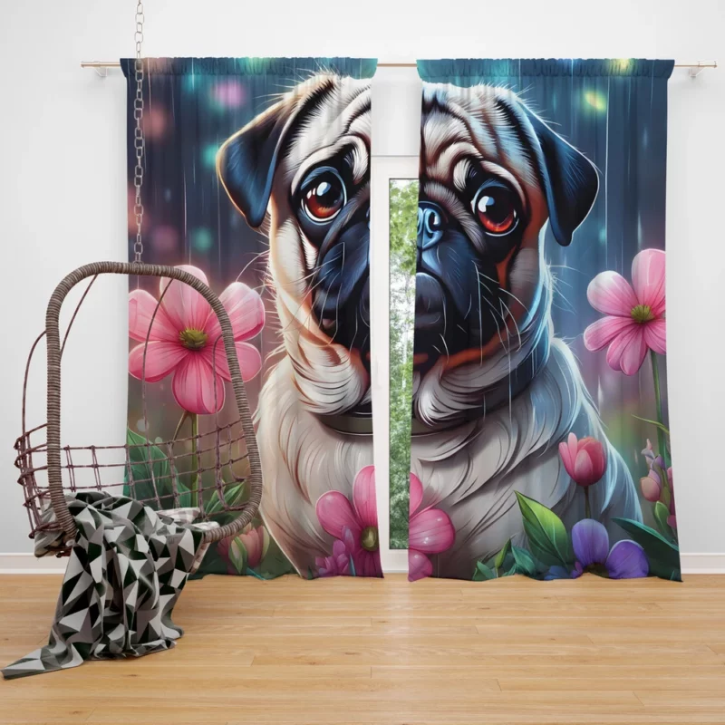 Playful Pug Charming Companion Dog Curtain
