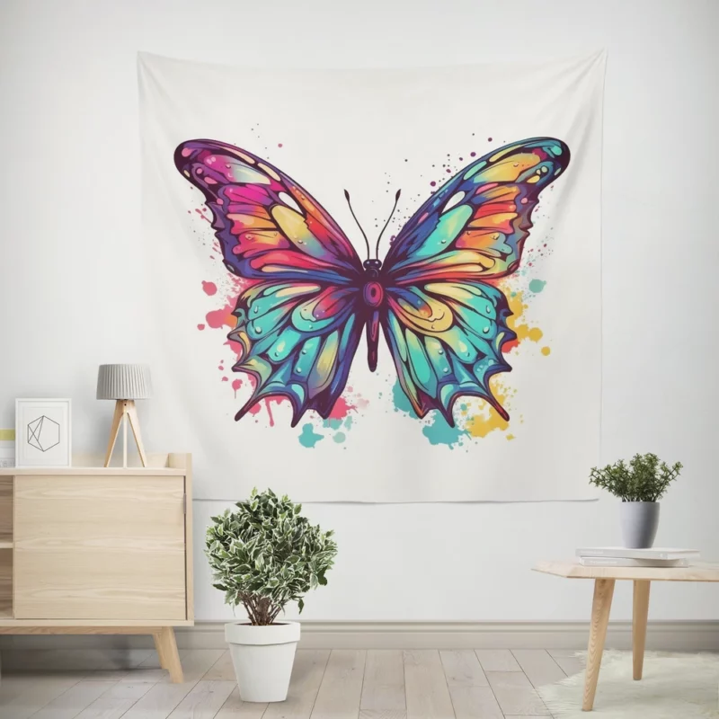Rainbow Butterfly Vector Sketch Wall Tapestry