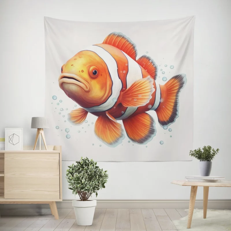 Red and White Clownfish Wall Tapestry