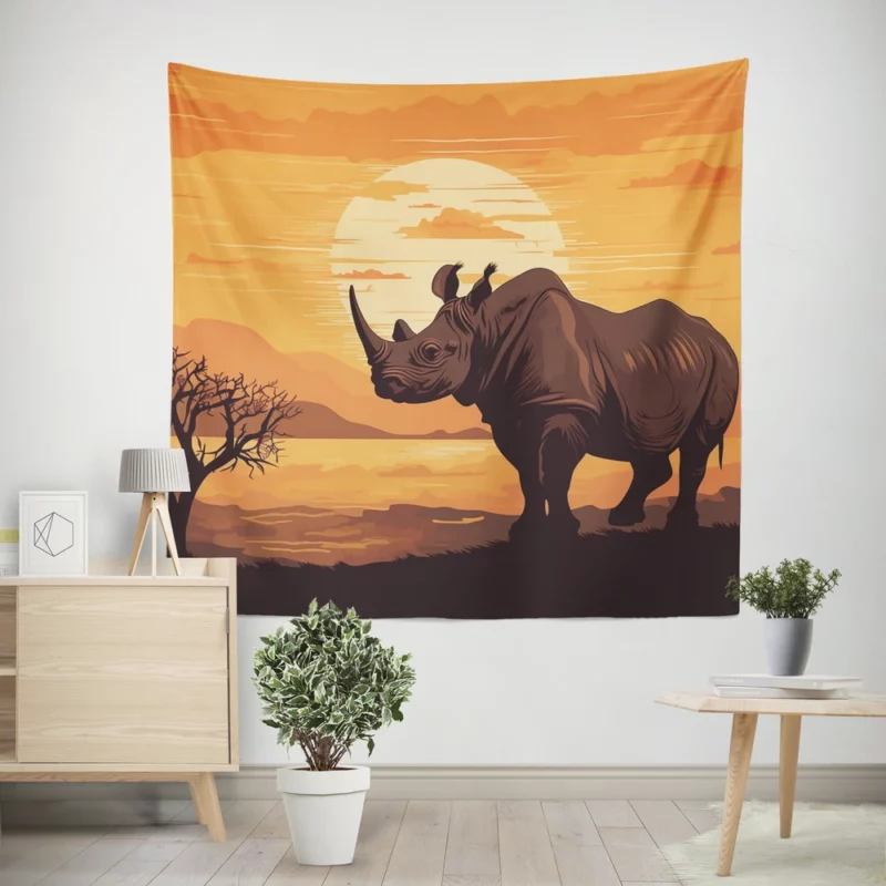 Rhino at Sunset Wall Tapestry