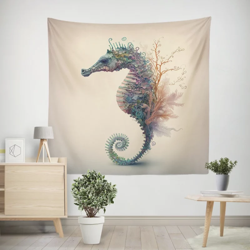 Seahorse Watercolor Illustration Wall Tapestry