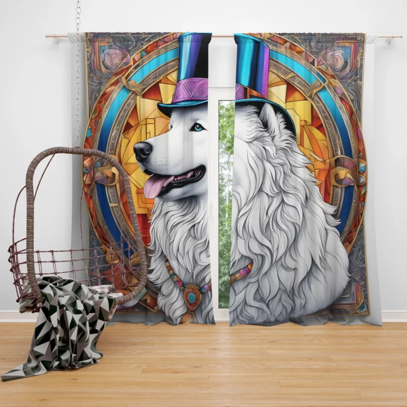 Snowflake Companion Samoyed Dog Curtain