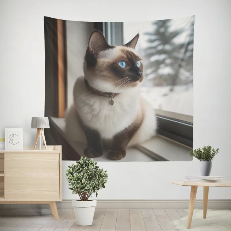 Snowshoe Cat on Windowsill Wall Tapestry