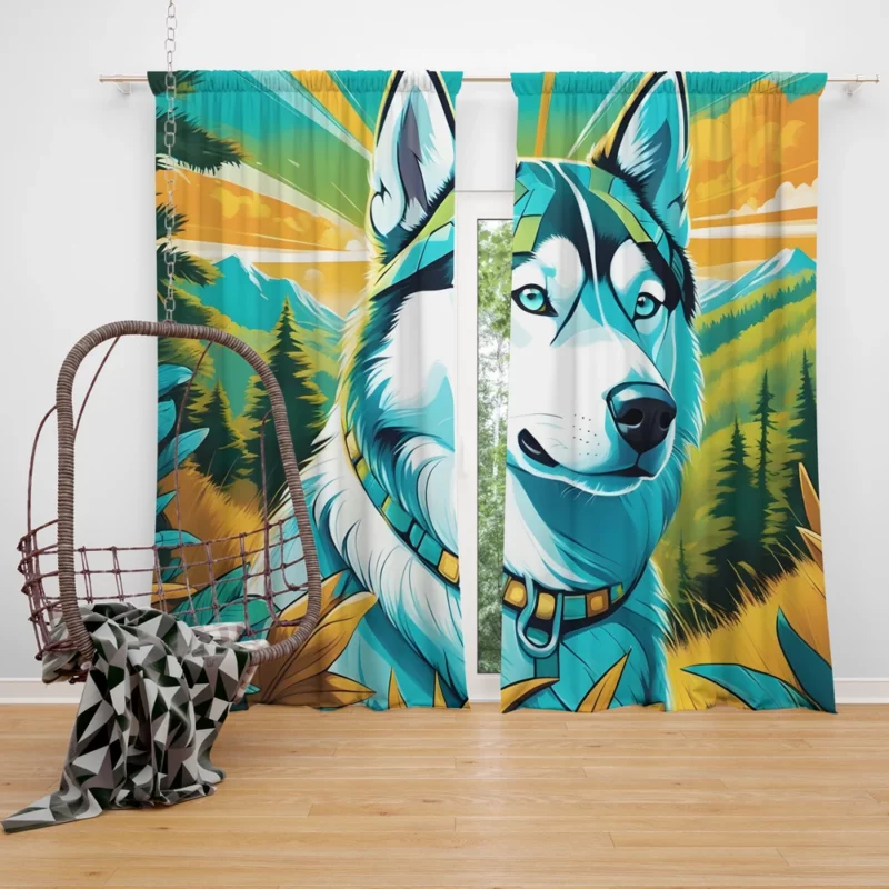 The Agile Siberian Husky Dog Curtain