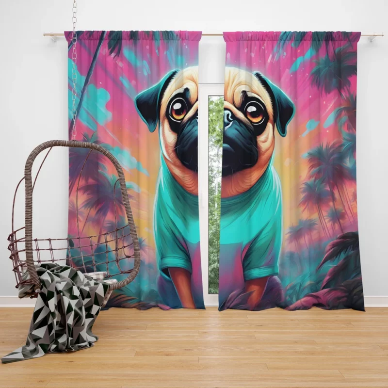 The Happy Pug Playful Dog Curtain
