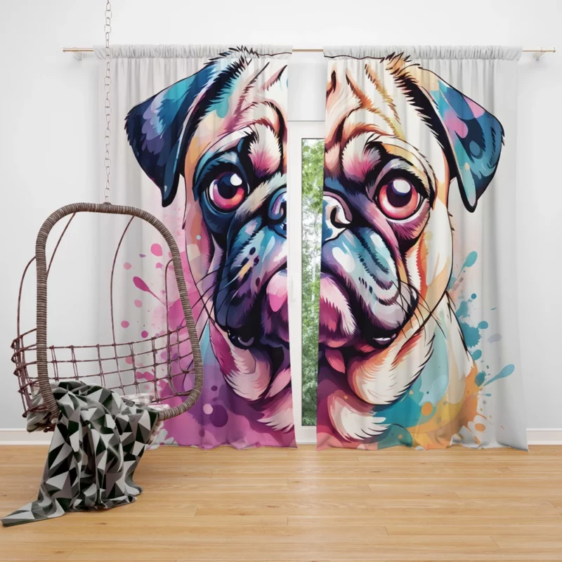 The Lovable Pug Family Dog Curtain
