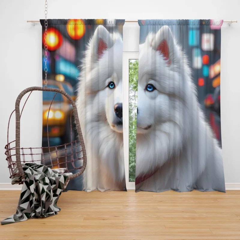 The Playful Samoyed Dog Companion Curtain
