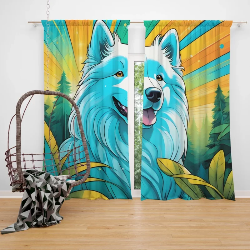 The White Wonder Samoyed Dog Breed Curtain