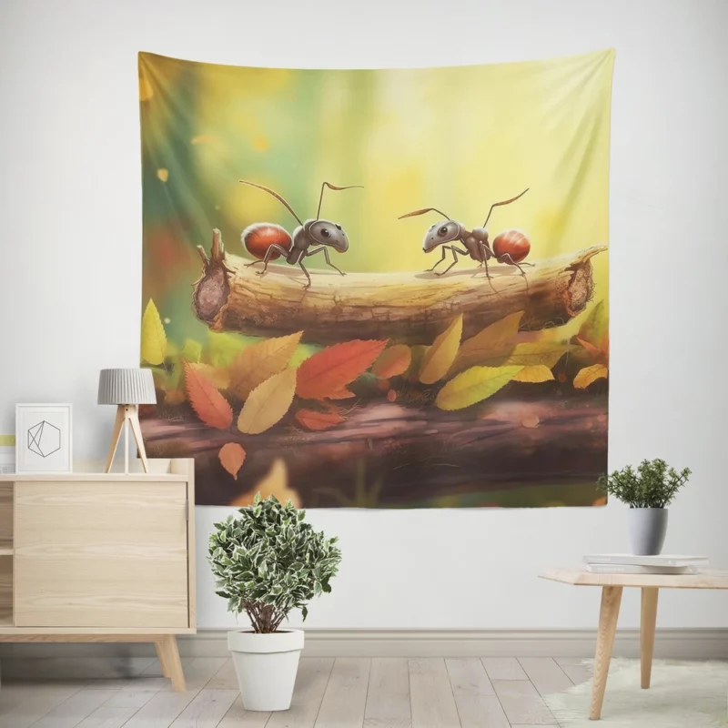 Two Ants on Log Painting Wall Tapestry