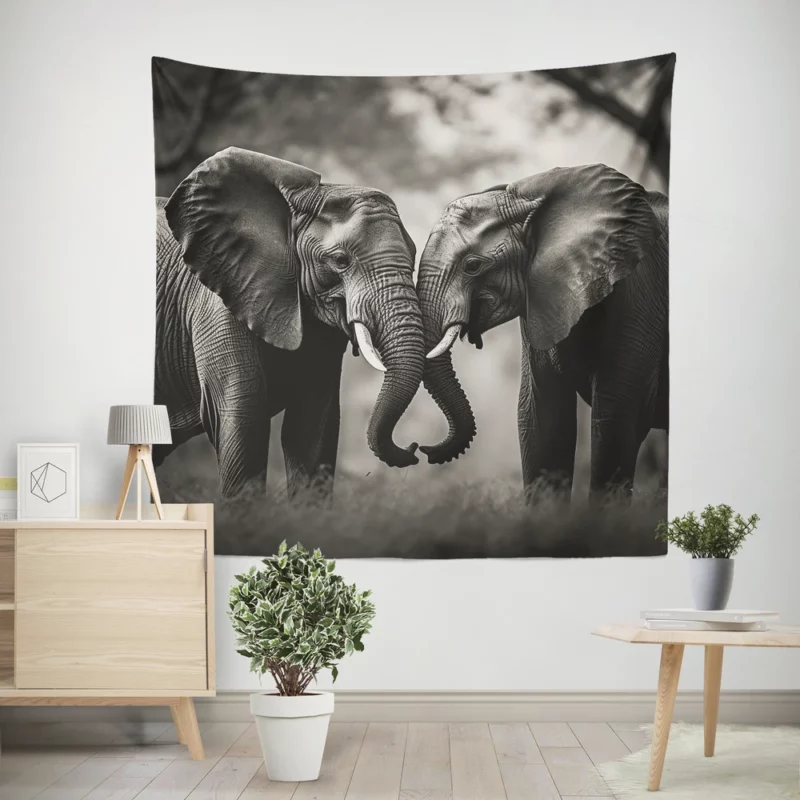 Two Elephants in Love Wall Tapestry