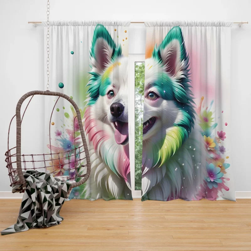 Whimsical American Eskimo Spirit Dog Playfulness Curtain