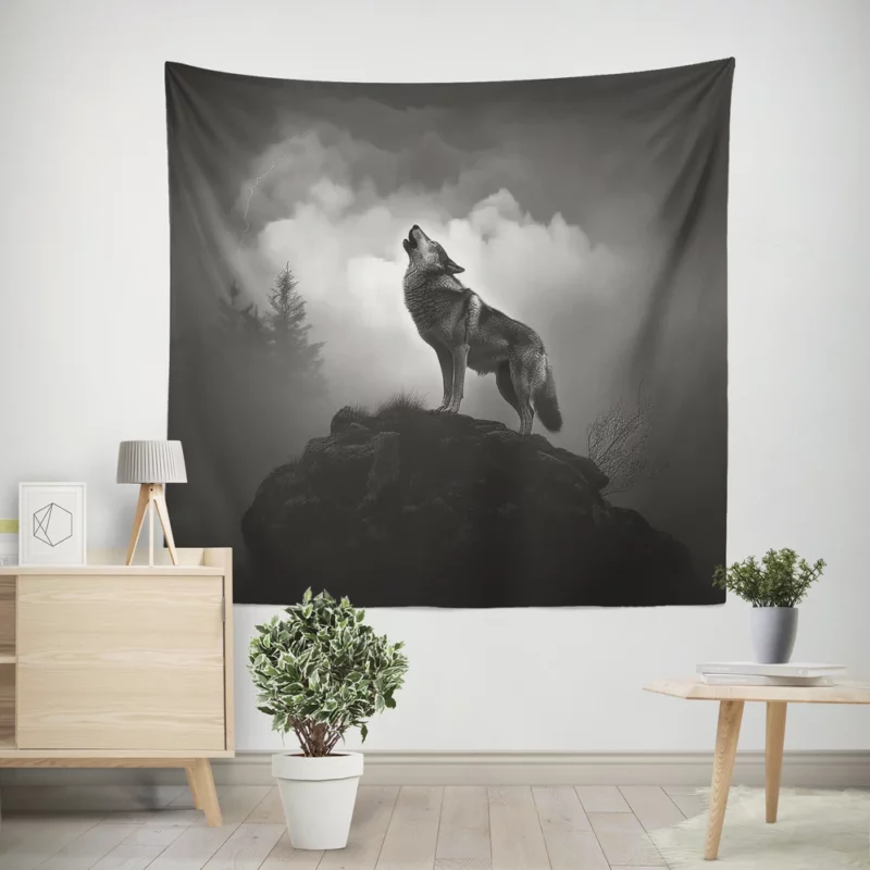 Wolf Howling at Night Wall Tapestry