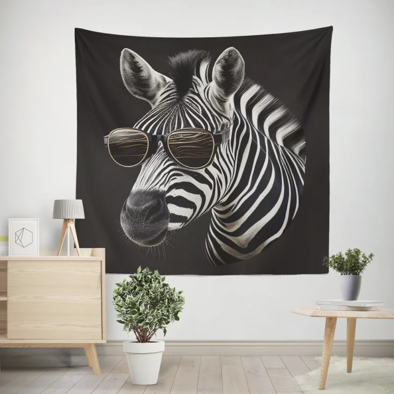 Zebra Portrait With Glasses Wall Tapestry