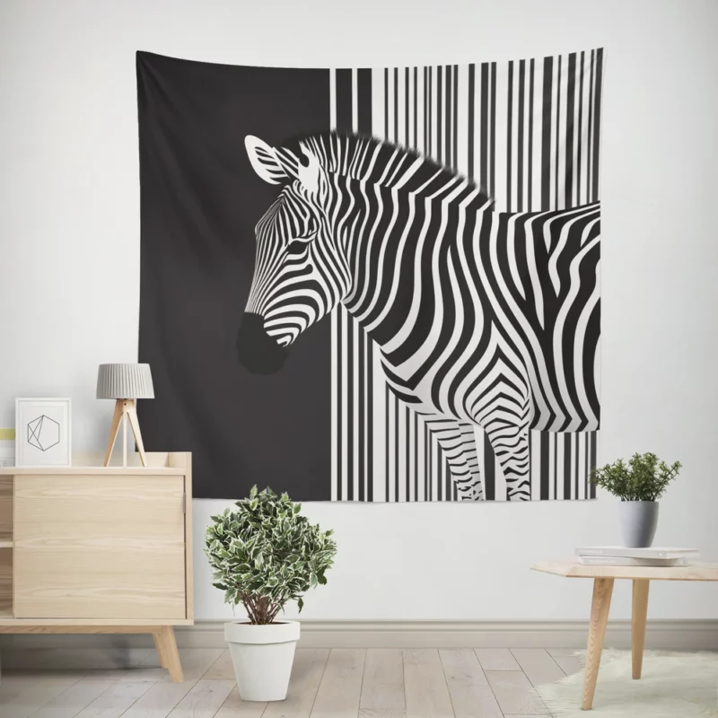 Zebra in Front of Stripes Wall Tapestry