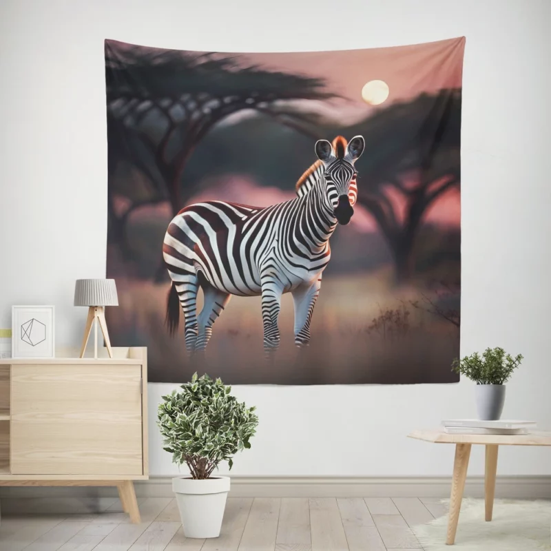 Zebras Under Moonlight Wall Tapestry